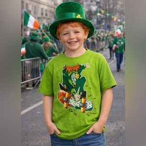 St Patrick's Day Irish Green Short Sleeve Skateboarder leprechaun, Medium